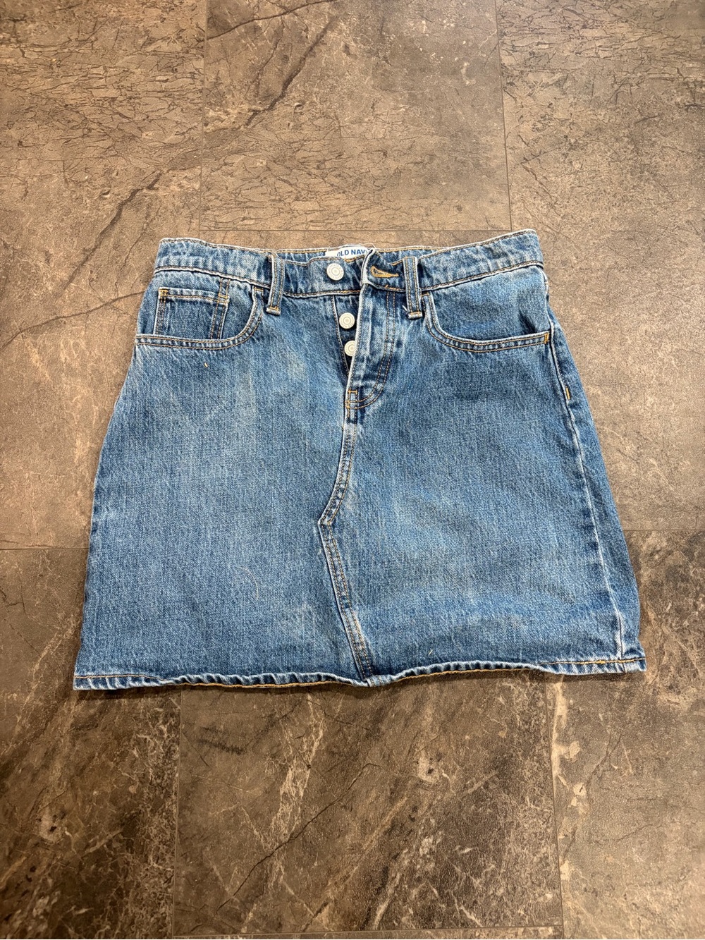 Old Navy Girls Blue Denim Mini Skirt 14-16 Short Pockets Button Belt Loops